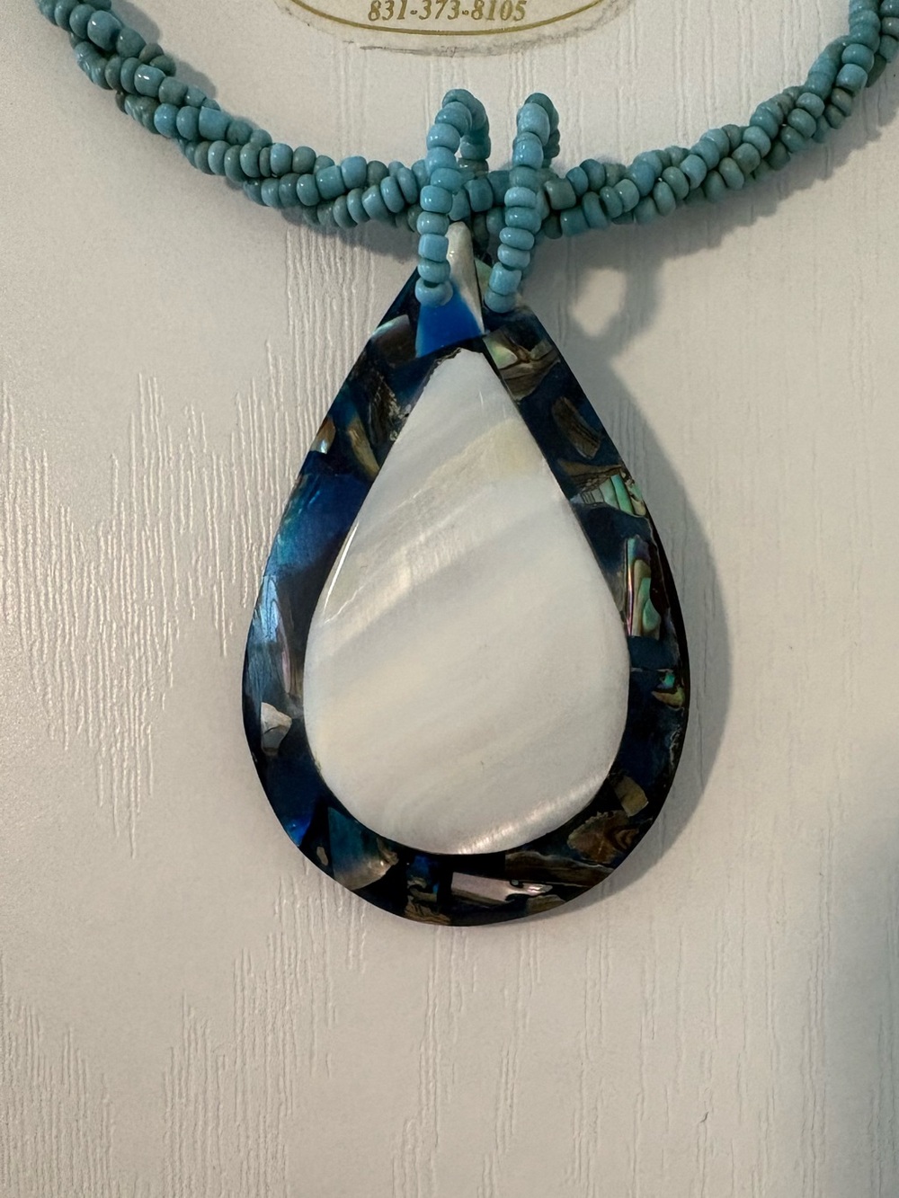 Blue Beaded Necklace with Teardrop Morning Star Pearl Pendant - Picture 2 of 8